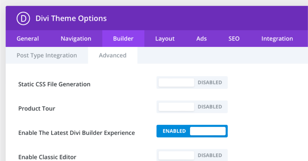 Divi CSS file generation and cache clearing settings