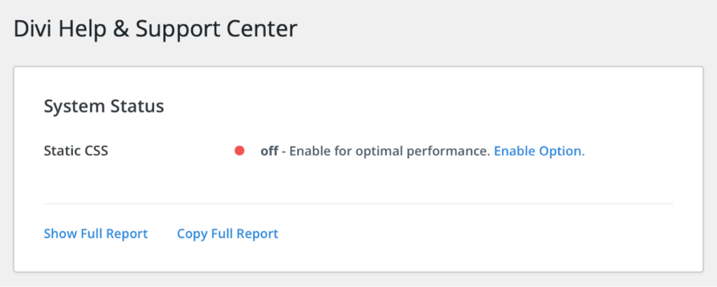 Divi system status check in Divi maintenance and support settings
