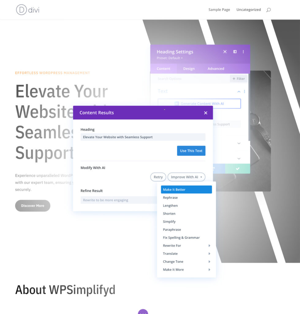 Divi AI Website Builder - Refine Text and Visuals